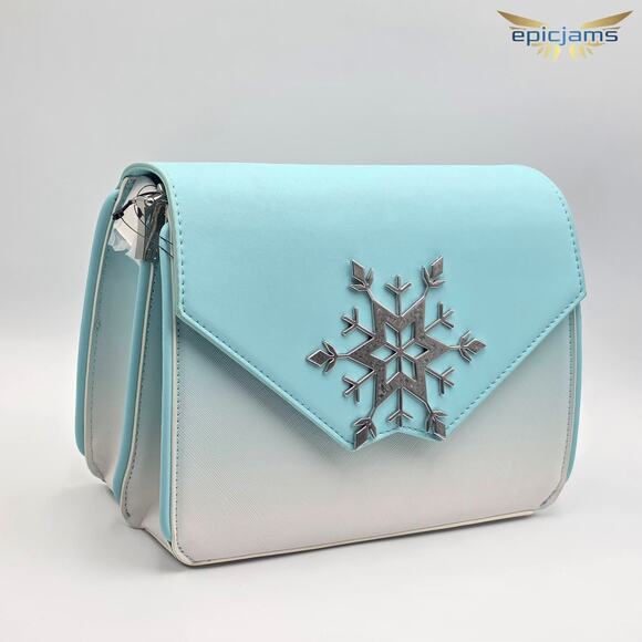 Loungefly Disney Frozen Elsa Snowflake Glitter Crossbody Bag New - Picture 3 of 5